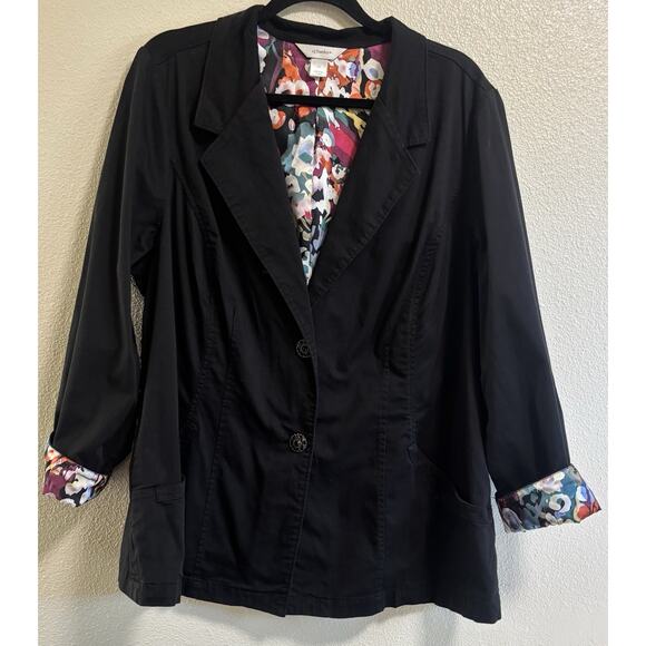 CJ Banks Blazer Jacket Women’s 2X Black Two Button Stretch Floral Cuff Office - Picture 1 of 10